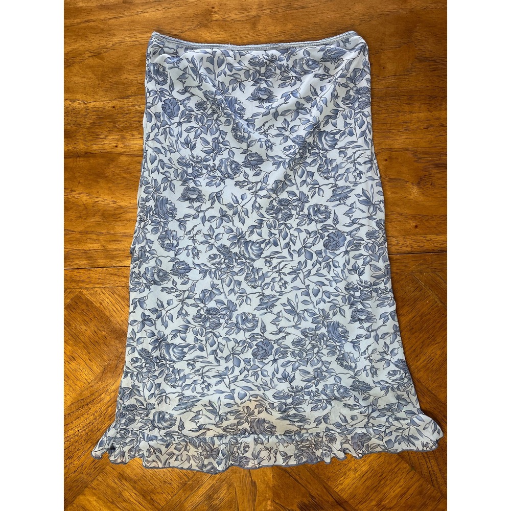 y2k Jonathan Martin Midi Skirt Blue Floral Vintage 90s Ruffle High Low Medium - Picture 2 of 7